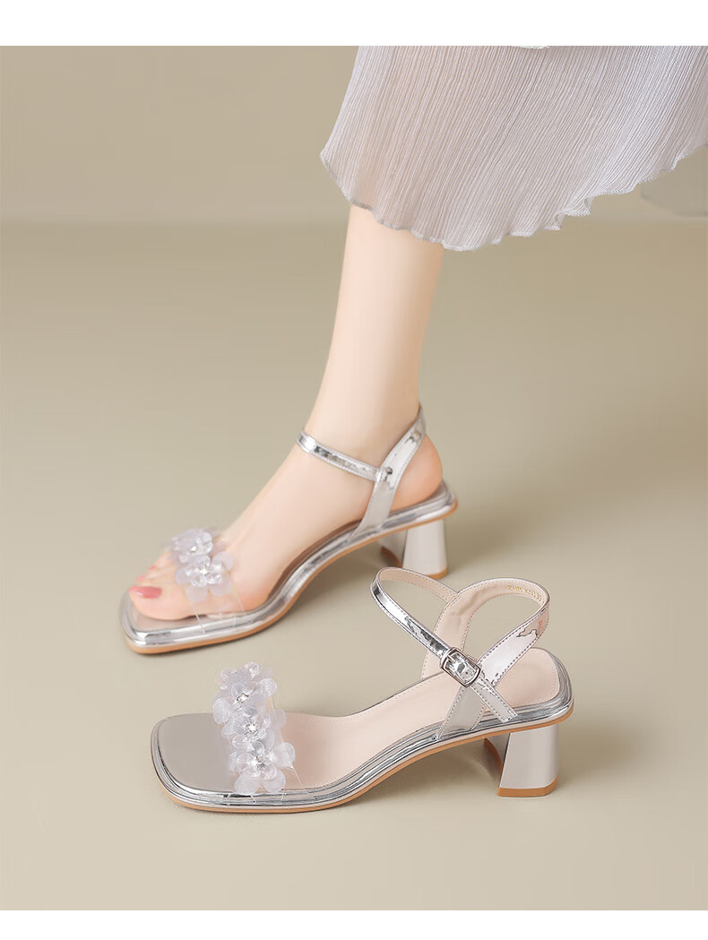 ZHR Women's Summer Sandals Fairy Style Thick High Heels Open Toe One-Strap Shoes with Skirt KN139 Beige Size 35 16