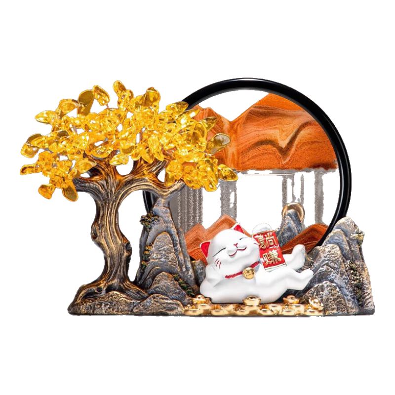 HUI XUAN LI Lucky Cat Money Tree Ornament for Office, Living Room, Entrance, New Chinese Style Sand Decoration, Housewarming Gift for New Store Opening