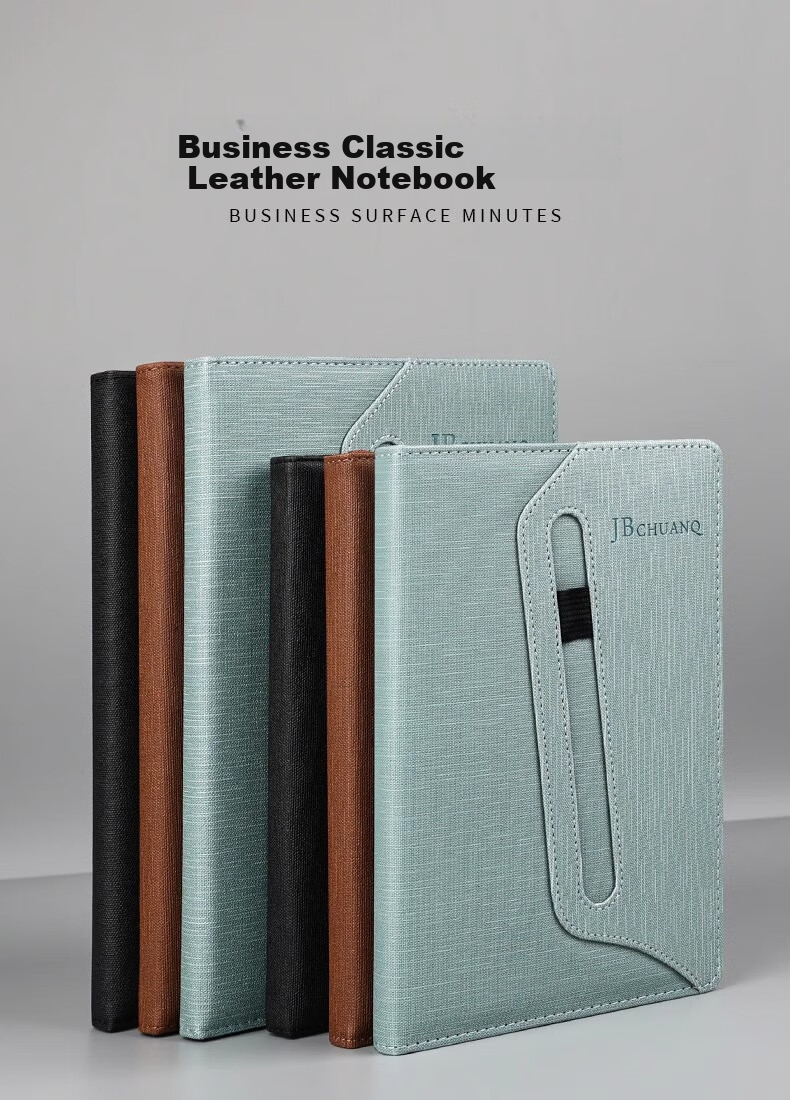 DiLe A5 Soft Leather Thickened Slanted Business Notebook with Pen Holder, High-End Office Meeting Record Book, 100 Sheets/Book, 4349A (Black) 1