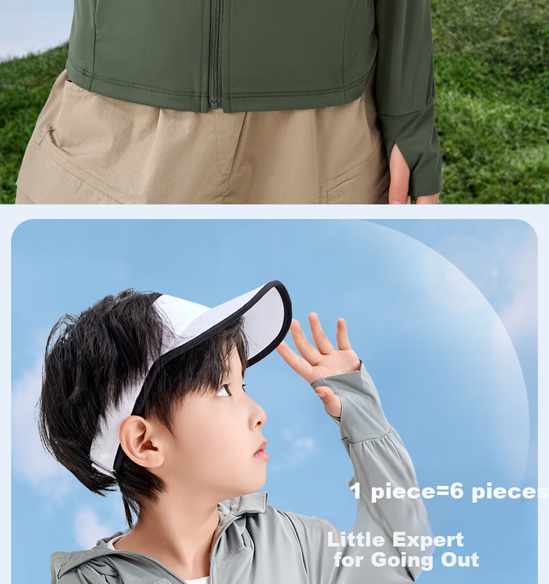 Luomeng Children's Summer New UV Protection Sun Protection Clothing, Kids' Air Conditioning Shirt, Light Gray Sun Protection Clothing, Size 160 4