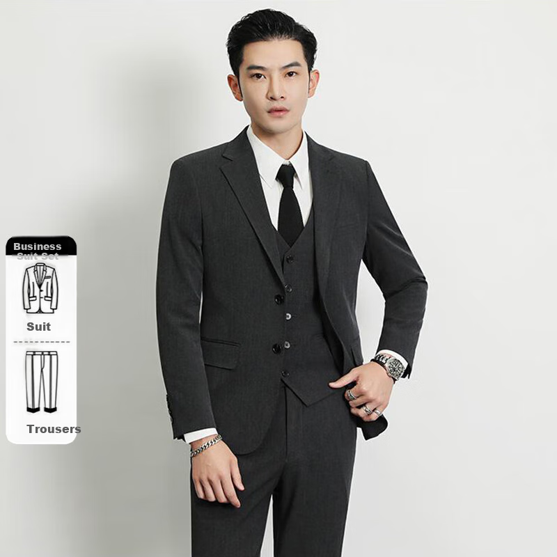 Ayoupang Large Size Suit Set for Men, Professional Commute Formal Wear, Groom And Groomsman Wedding Two-Piece Suit, Dark Gray, 7XL