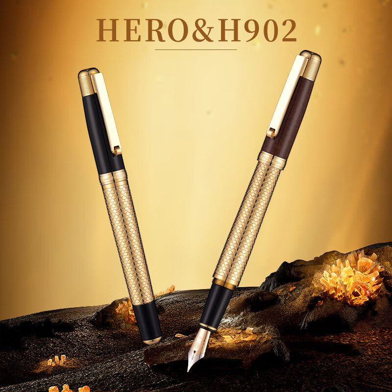 HERO Premium Collector's Fountain Pen H902 Signature Pen, 14K High-End Gold Pen, National Day Birthday Gift, High-End Business Stationery Gift, Black with Gold Clip