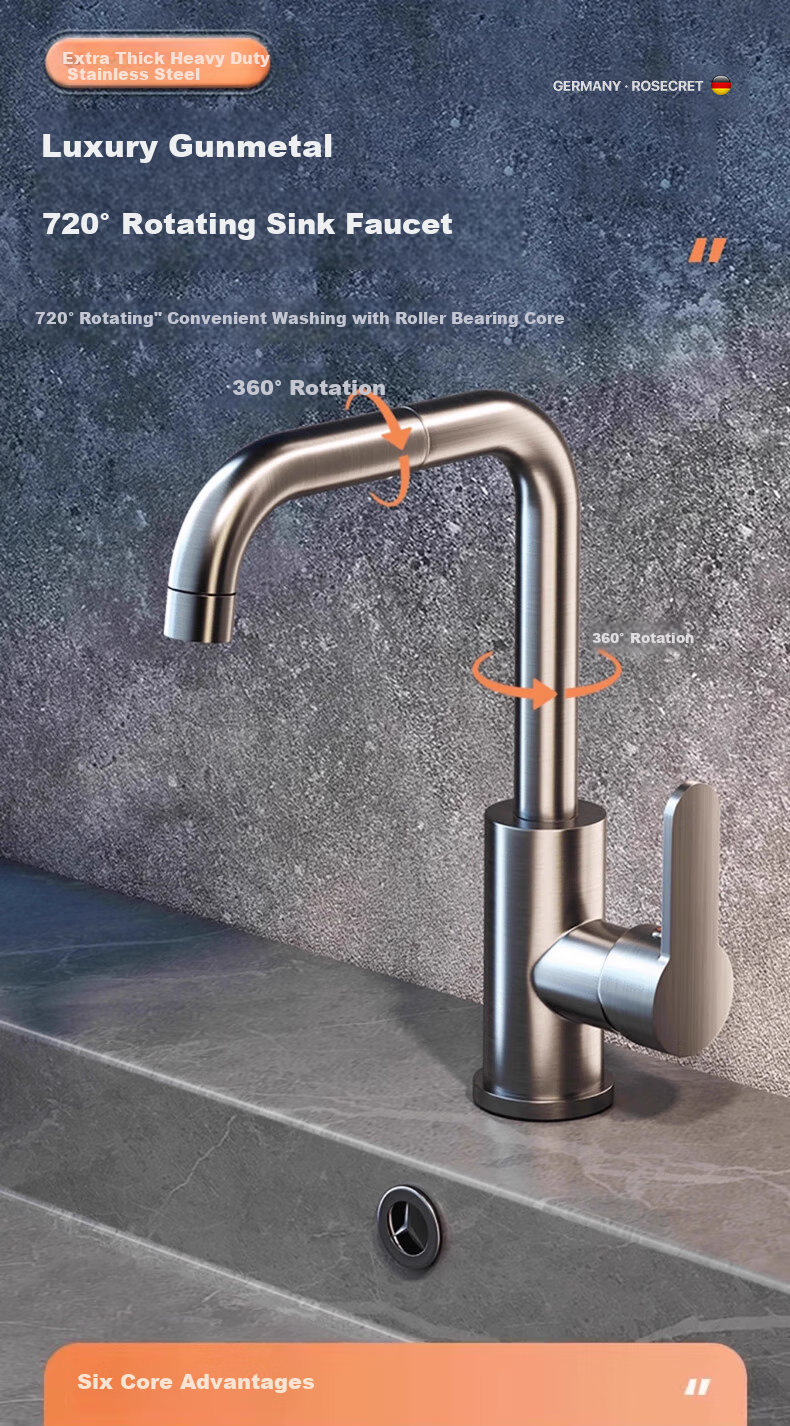 Rosecret 【Germany】Extra Thick Stainless Steel Basin Faucet High Polish Household Bathroom Hot and Cold Wash Basin Faucet MPLT 1