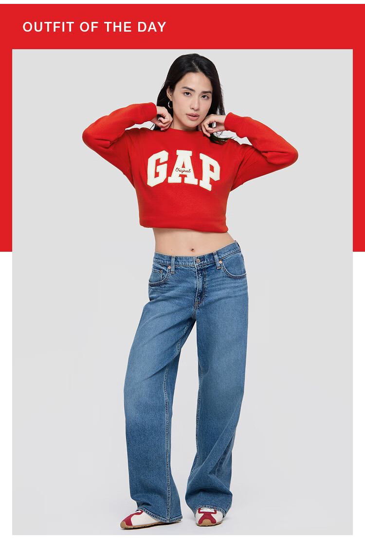 GAP Unisex 2025 Autumn New Letter Logo Fleece Crewneck Sweatshirt Slim Fit US Version 852079 8