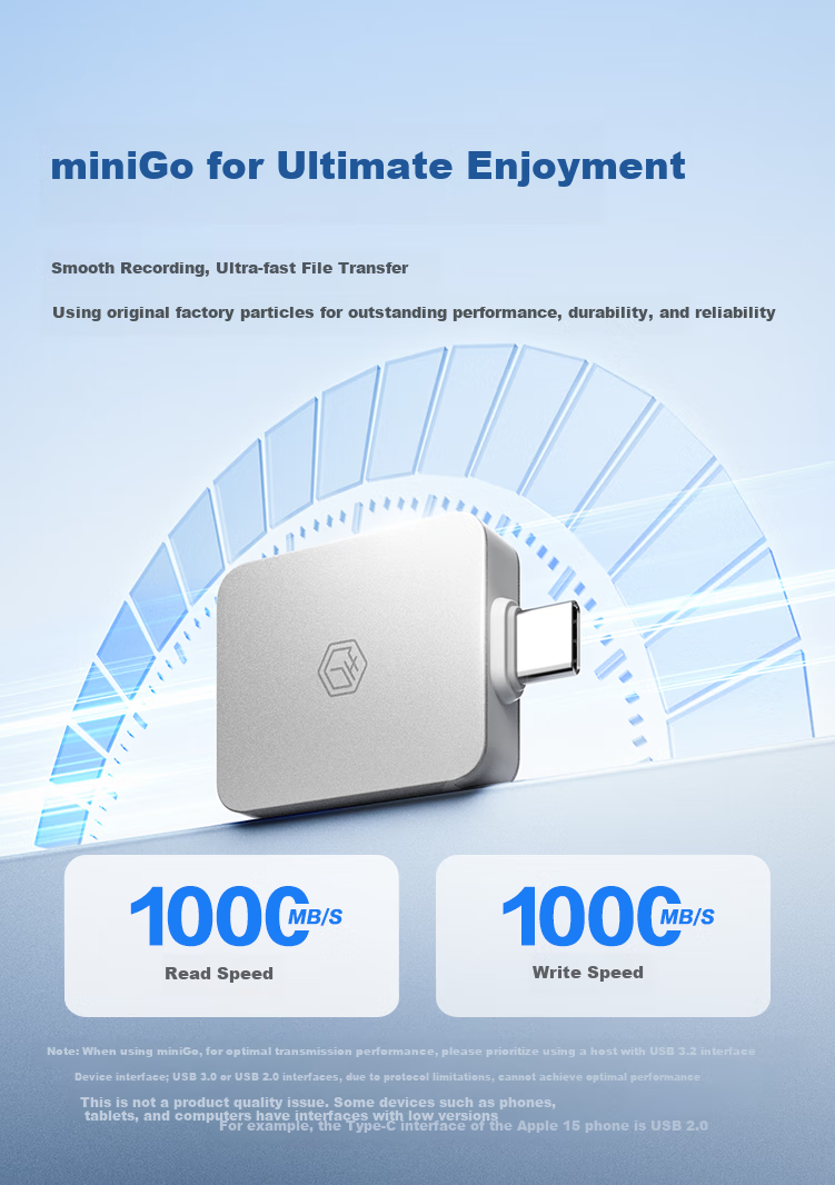 JD Original MiniGo Portable SSD 512GB (PSSD) with Read Speed up to 1000MB/s, Dual-Use External Hard Drive for Apple And Android Phones, Computers, Direct Connectio 6