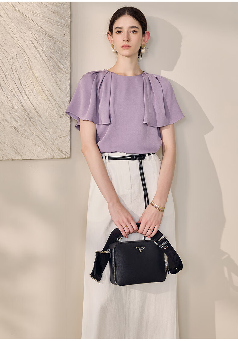 ROEYSHOUSE Women's Intellectual Commuter Cape Sleeve Shirt Summer Elegant Versatile Short Sleeve Top 10888 Purple M 11