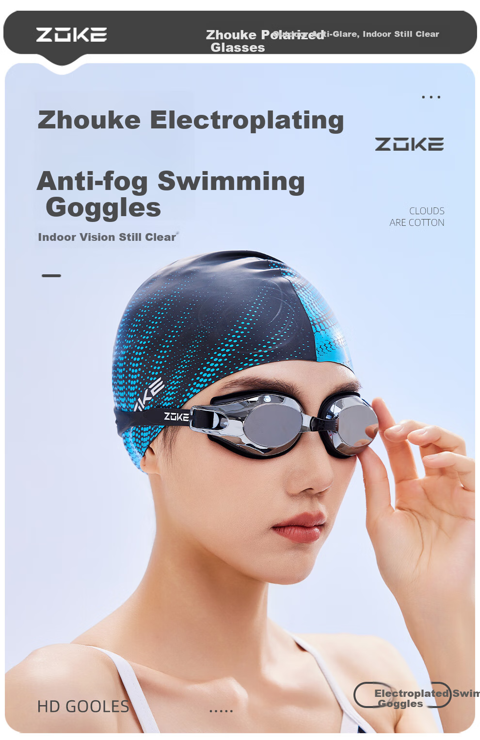 ZOKE Adult Electroplated Swimming Goggles, Unisex, for Swimming Training, Anti-Fog, Comfortable, High-Definition Sports Swimming Goggles MH6216-1 1