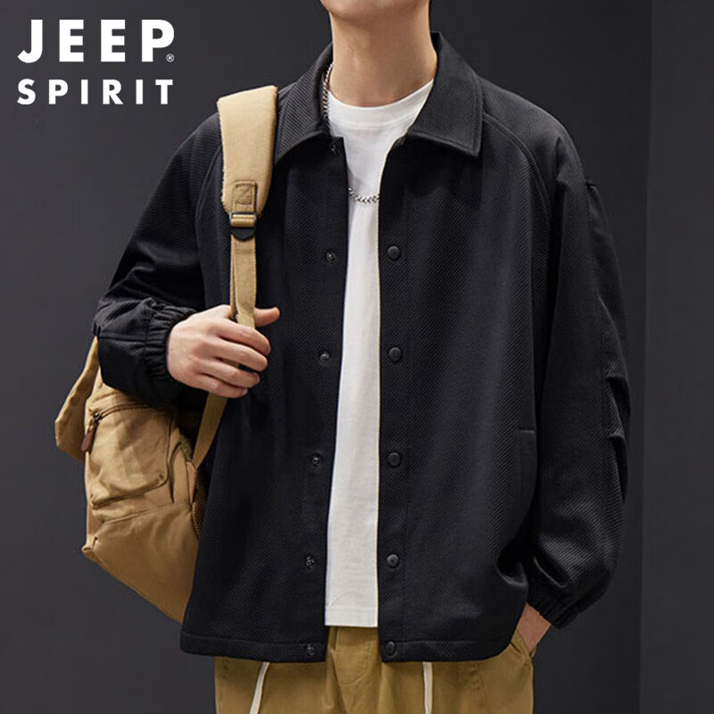 Мужская рабочая куртка JEEP SPIRIT, трендовая американская винтажная куртка черная XL, Осень-Зима 2025