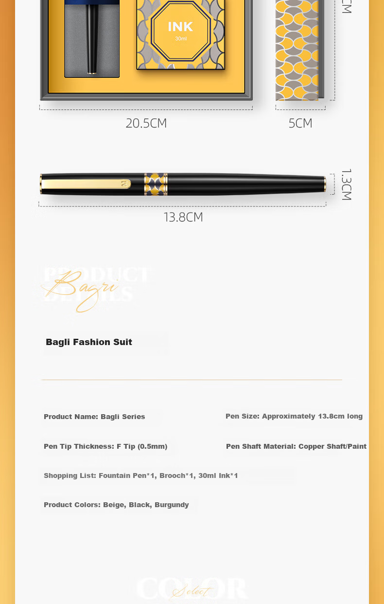 MONTAGUT [Best-Selling Product] Fountain Pen Writing Practice Ink, Brooch Gift Box Set, High-End Exquisite, Home Committee Procurement, Gift for Teachers, BAGLIE Series Black Liya 10