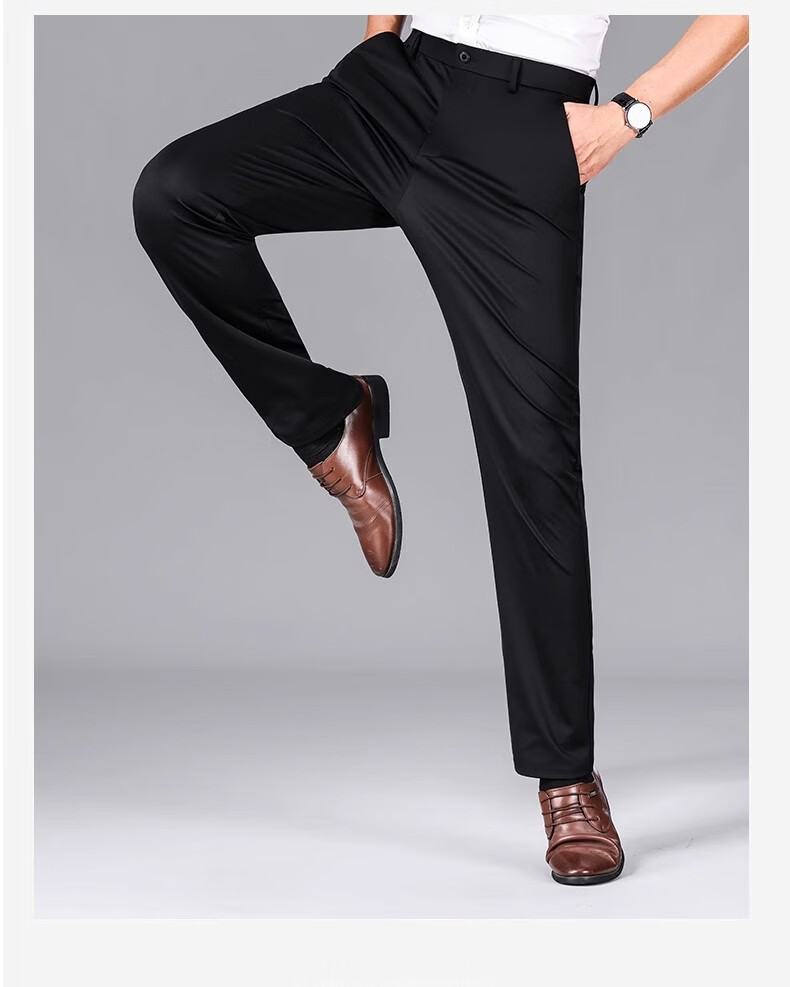 ROMON [Mulberry Silk] High-End Men's Casual Dress Pants, Summer Draping Commuter Business Suit Trousers, Navy Blue, Size 33 8