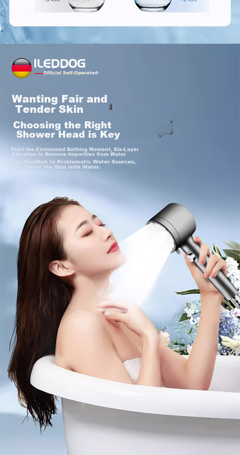 ILeddog [Germany] Pressurized Shower Head, Bathroom High-Pressure Filtered Five-Level Water Purification Shower Sprayer, Lifen 5-Level 10