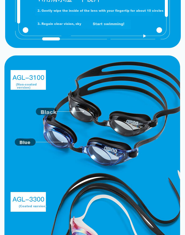 Arena Swimming Goggles, Imported High-Definition Anti-Fog Pioneer Small Shell Coated Series Goggles, Comfortable, Leak-Proof, Professional Training 8