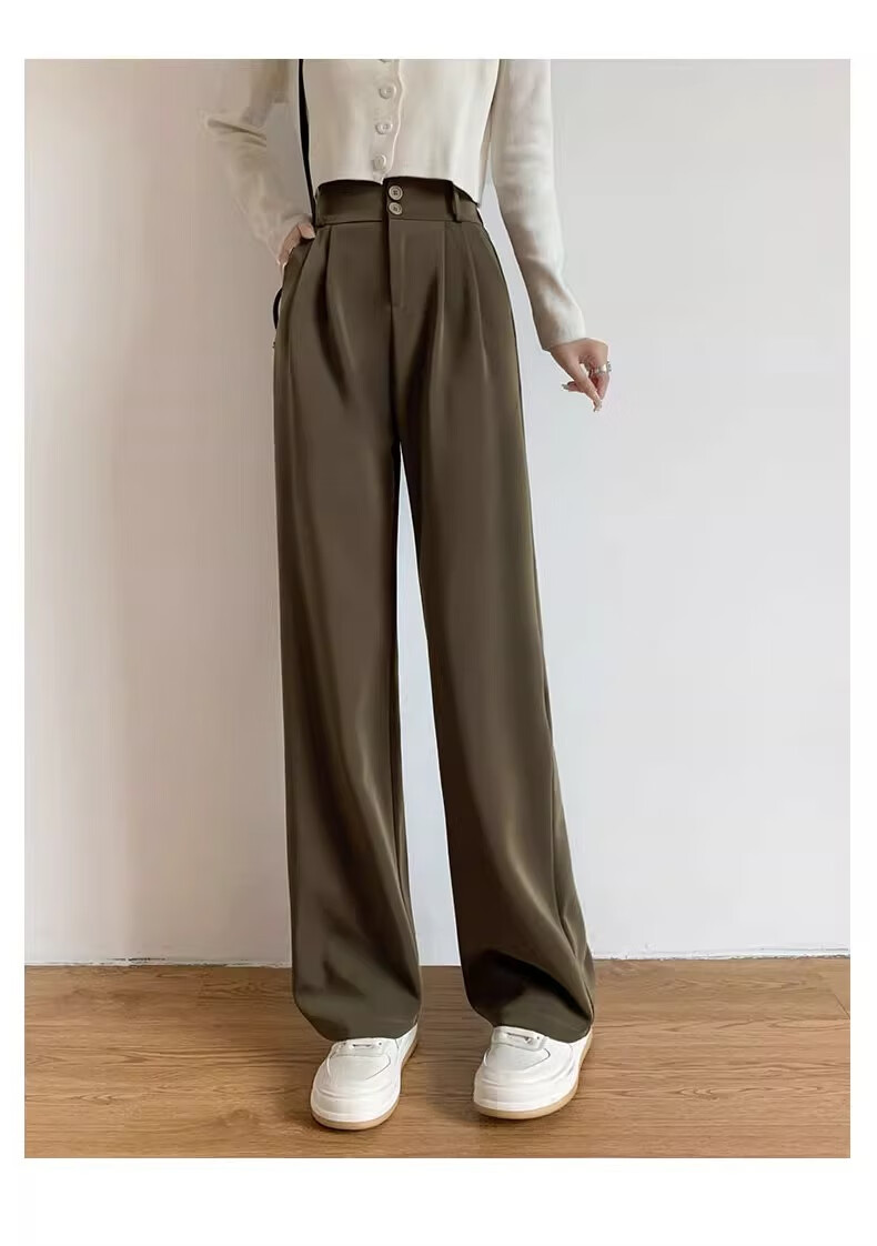 LangSha Black Women's Suit Pants, 2025 New Style, Office Commute, High-End Feel, Straight-Leg Slimming Thin High-Waist Wide-Leg Trousers 22