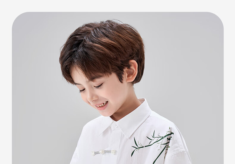 Luomeng Boys' Short-Sleeve Shirt, Chinese-Style Children's New Bamboo Shirt, Boys' Summer Top for Older Kids, White, Size 130 3