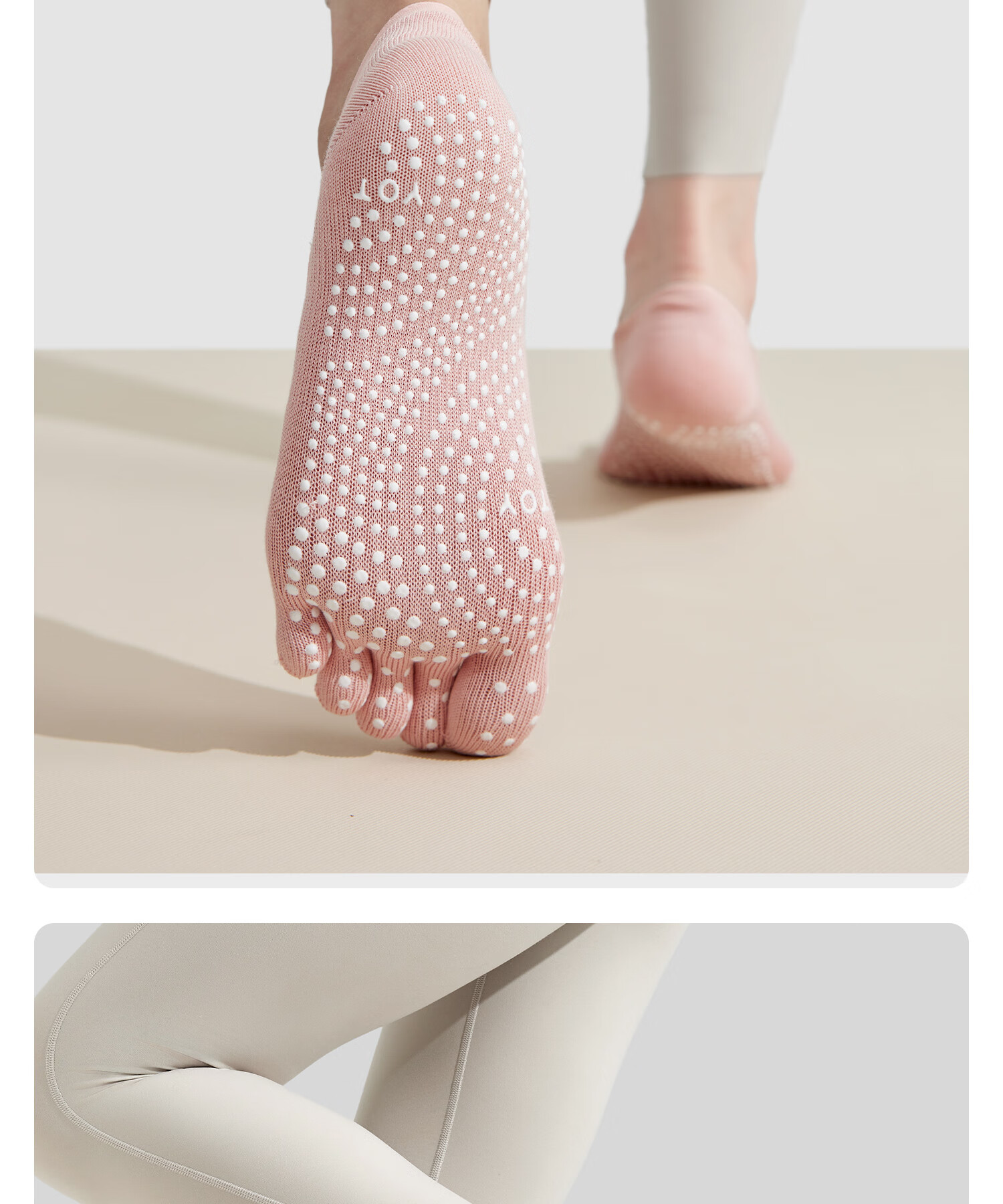 Yottoy Yoga Five-Toe Pilates Socks Summer Non-Slip Toe Separation Women's Dance Socks Lotus Pink 2