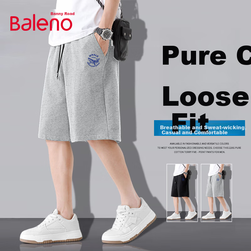 Baleno Cotton Knee-Length Shorts for Men, Summer Sports Breathable Sweat-Absorbing Shorts, Youth Trendy Versatile Casual Loose Pants 4