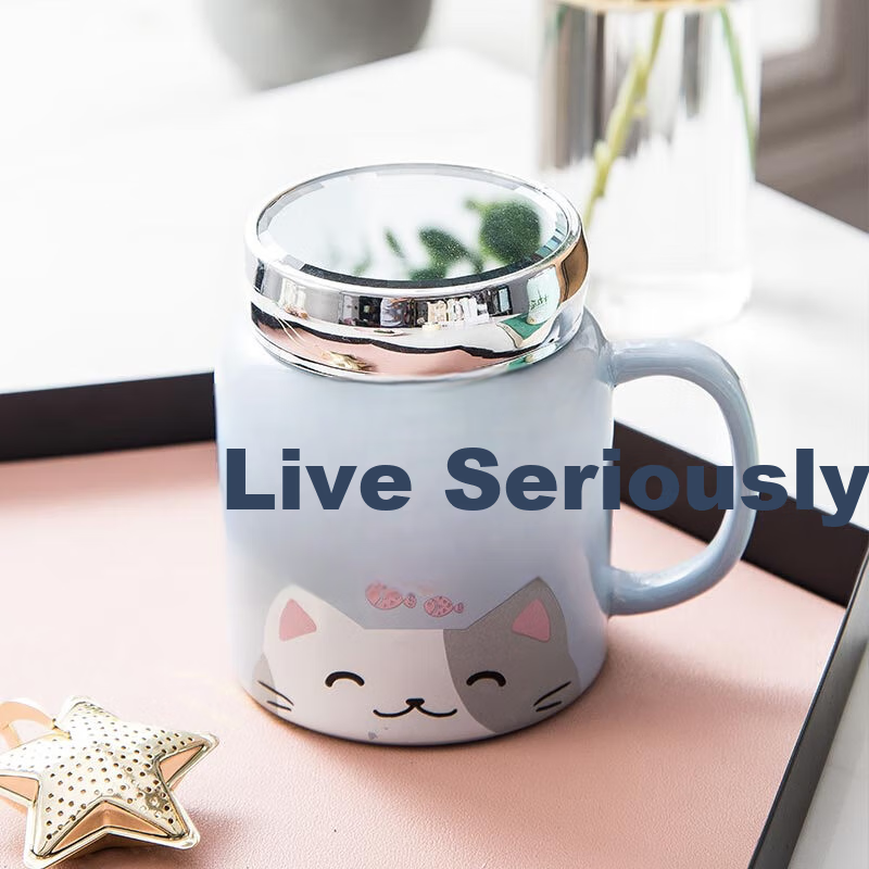 JIWUSENLIN Ceramic Mug Water Cup Coffee Cup Couple's Cup Breakfast Cup Tea Cup for Men And Women, Serious Life Blue