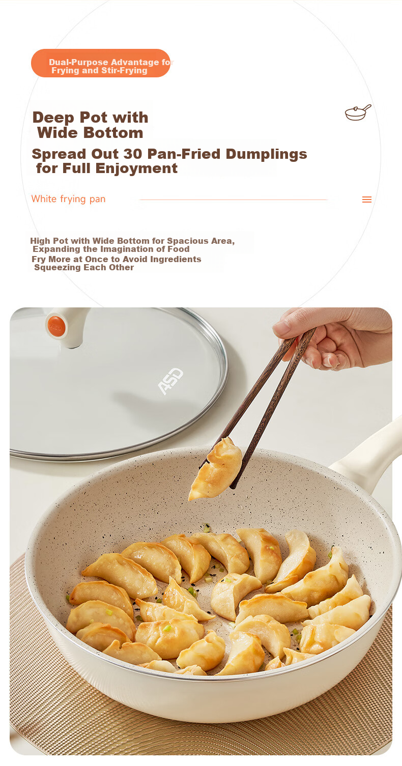 ASD Wok with Ceramic Exterior And Non-Stick Interior, Flat Bottom Frying Pan for Home Use, 30cm, Compatible with Gas And Induction Cooktops, CL30T6WG-D 10