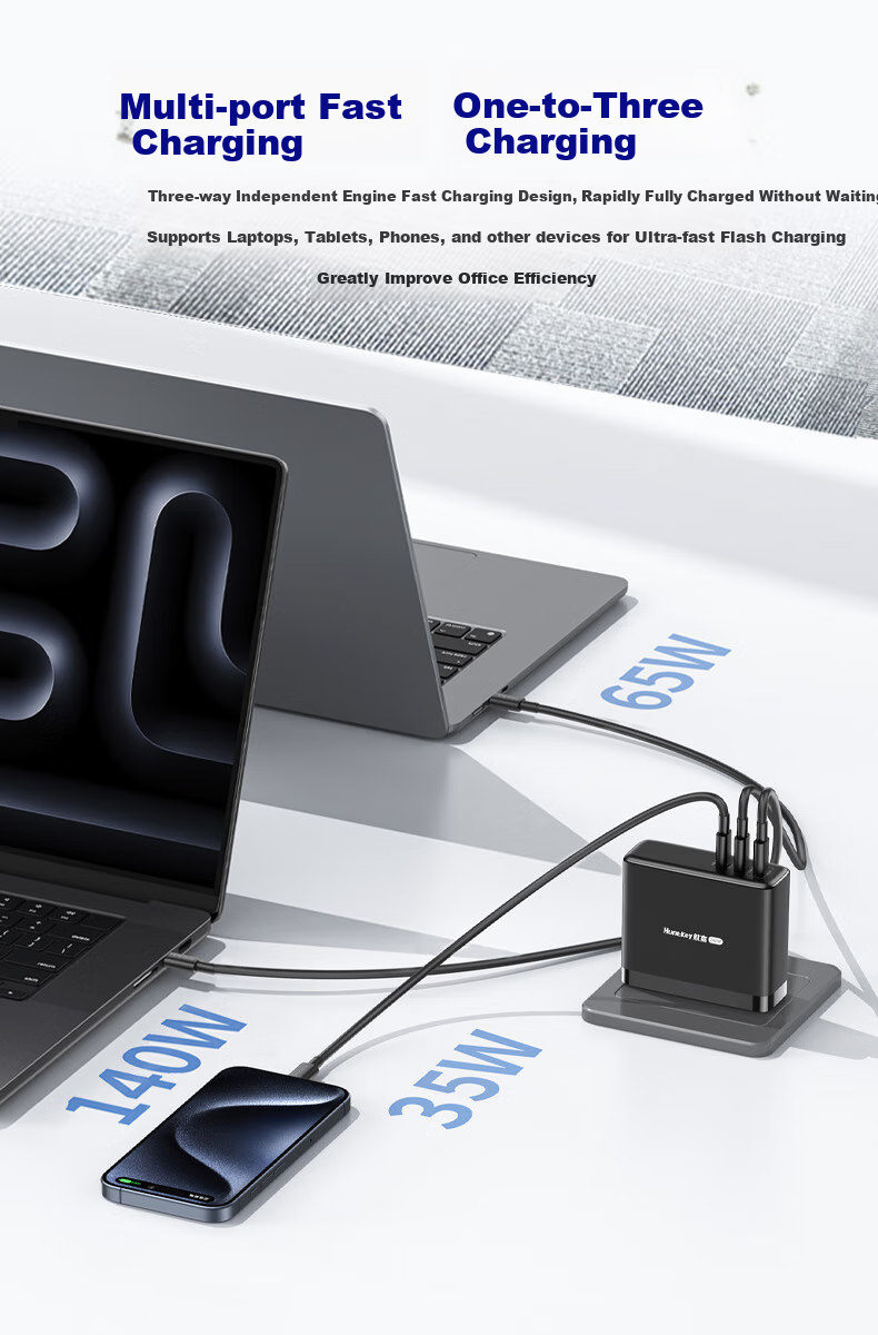 Huntkey High-Power S140 Pro GaN Charger 140W Multi-Port Fast Charger Type-C for Apple iPhone 17 Laptop 4