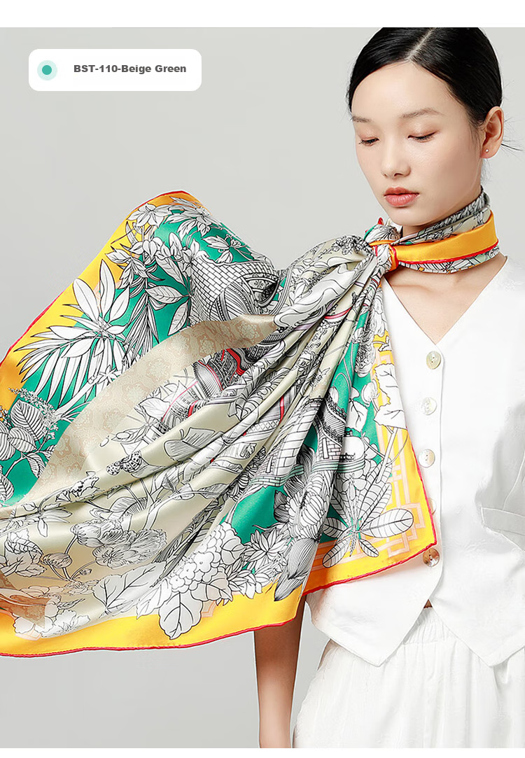 Sijie [Handmade Rolled Edge] Heavyweight 19-Meter Pure Silk Large Square Scarf, Mulberry Silk High-End Silk Shawl, Mid-Autumn Festival Gift 10