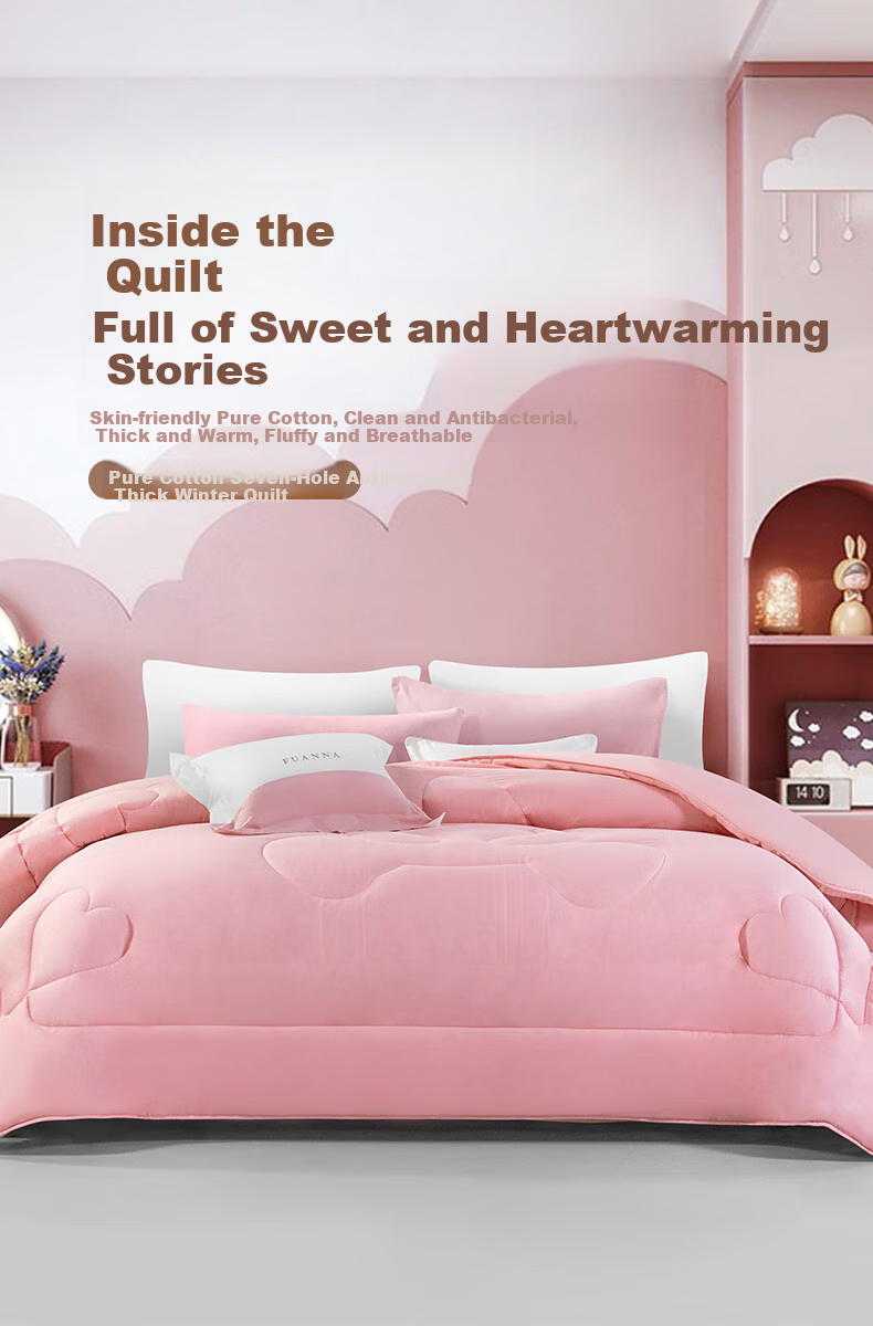 Fuannaertong Pure Cotton Jacquard Antibacterial Seven-Hole Fiber Winter Quilt, Kindergarten Winter Thick Quilt 2.4 Jin 120*150cm Pink 1