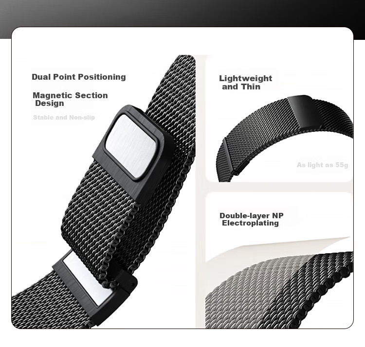 MSSM Compatible Apple Watch Band for Apple Watch S12 SE3/Ultra4 Milanese Double Magnetic IWatch S11/10/9 Metal Magnetic Steel Band Graphite Color 1