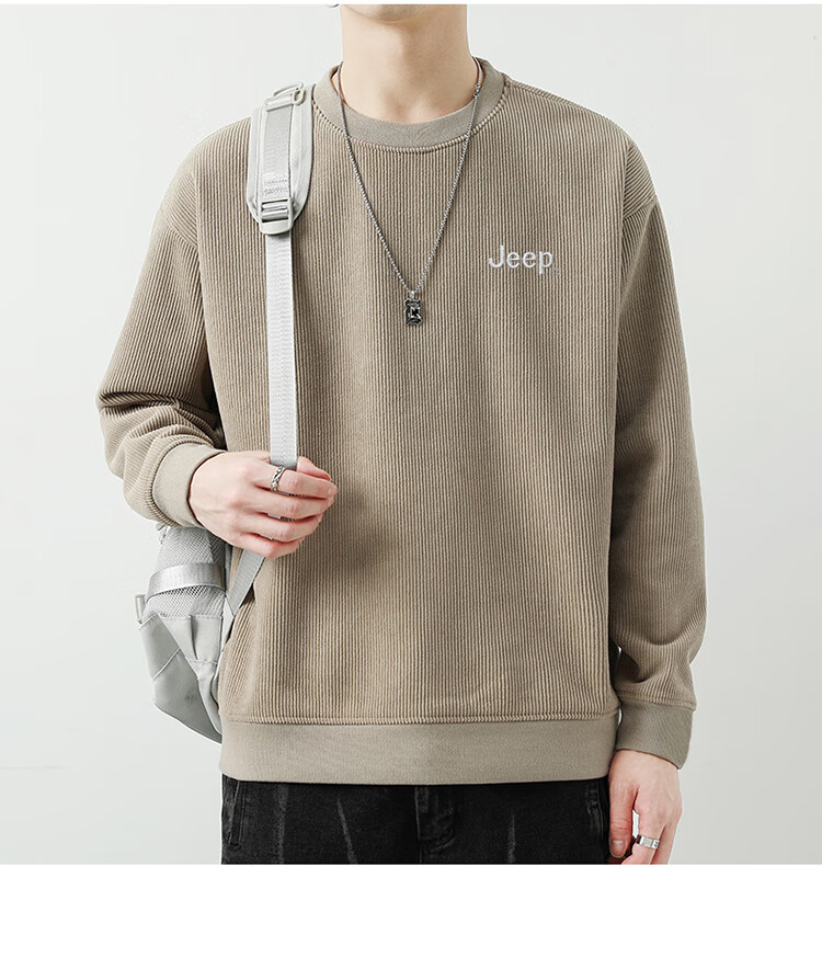 JEEP Men's Sweatshirt, Loose-Fitting Long-Sleeve T-Shirt for Spring And Autumn, Heavyweight Trendy Top, Men's Clothing, Khaki, 3XL 5