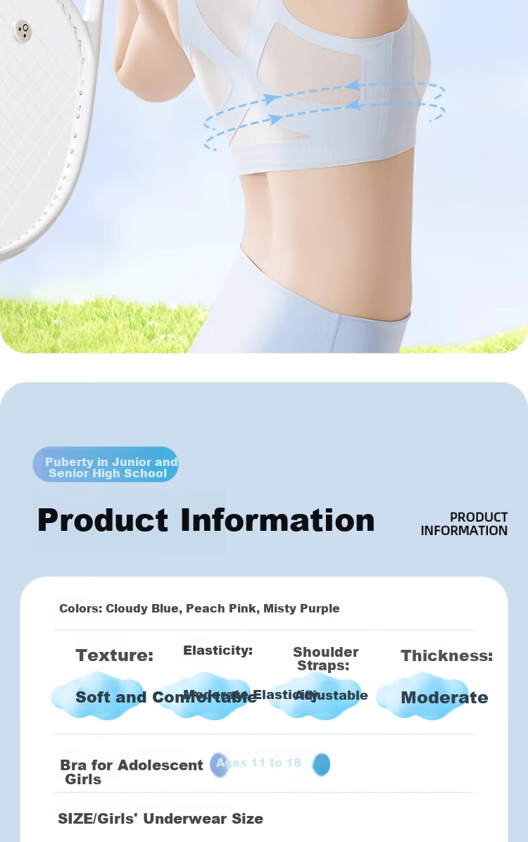 GRACEWELL 2-Pack Seamless Sports Bra for Teenage Girls, Puberty Bra for Middle And High School Students, Bra for Older Girls, Camisole 8
