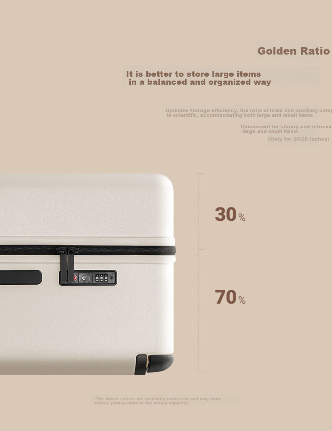 LEVEL8 Suitcase with Wide Handle, Travel Luggage for Men And Women, 28-Inch Large Capacity Password Lock Suitcase with Spinner Wheels, Yuexiangjia Series, Apricot Color 4