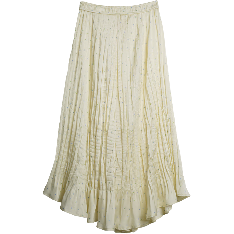 Olrain Yellow Polka Dot Pleated A-Line Skirt Women's Summer High Waist Mid-Length Skirt Yellow S