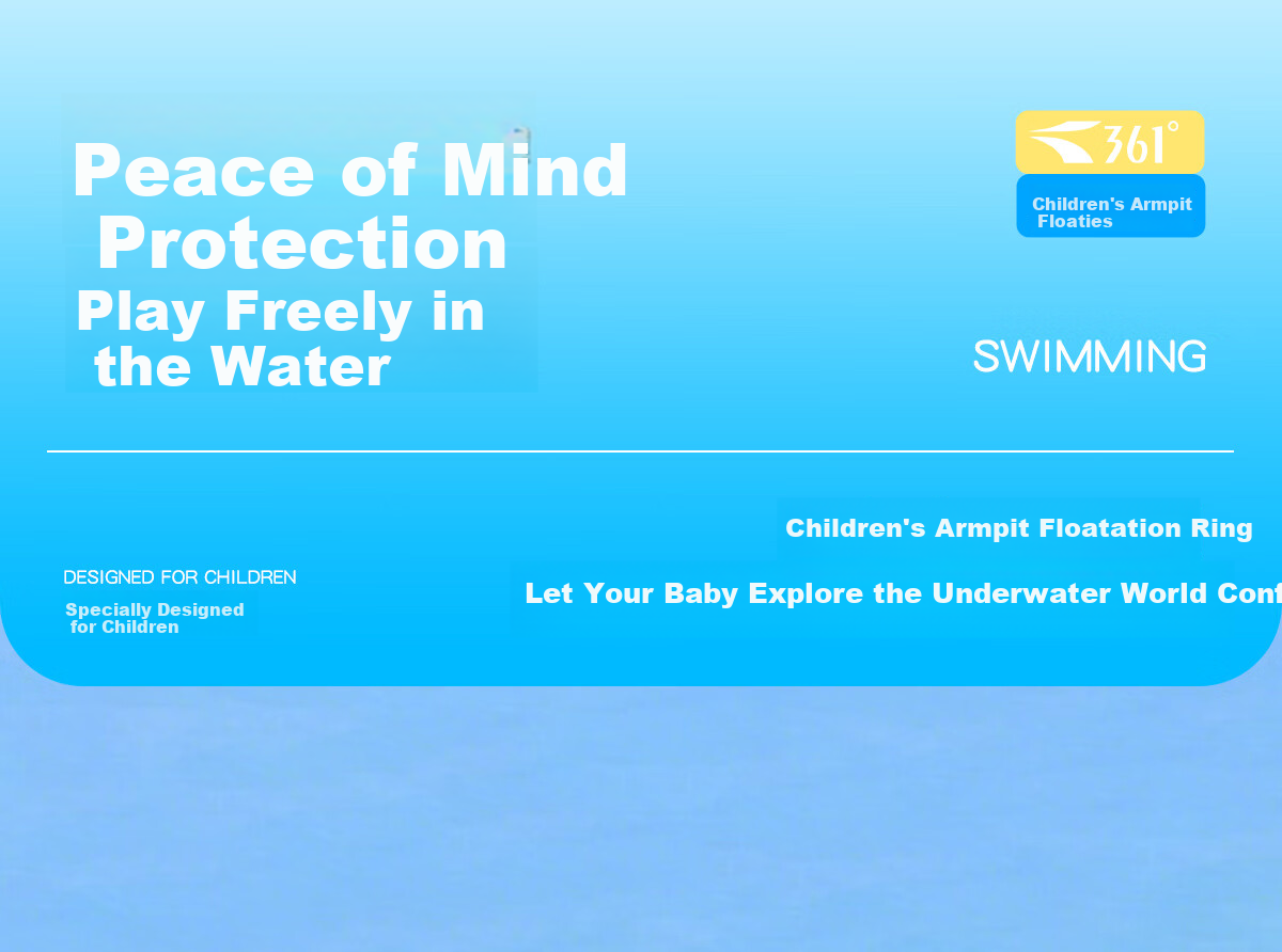 361° Children's Swimming Ring, for Boys And Girls, Anti-Rollover, Suitable for Beginners, Cute Underarm Inflatable Life Buoy, Light Sky Blue 1