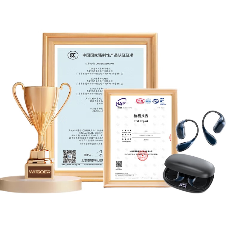 Беспроводные наушники WITGOER Berlin Voice, накладные, с шумоподавлением, Bluetooth 5.4, до 40 часов работы, ухо-клипса, золотистая кожа