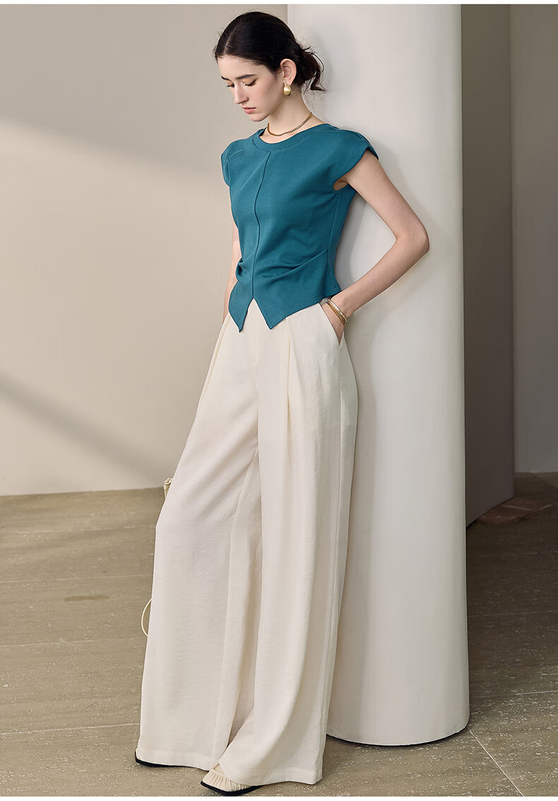 ROEYSHOUSE Women's Summer High-Waist Linen Casual Wide-Leg Pants 12289 Off-White 2XL 10