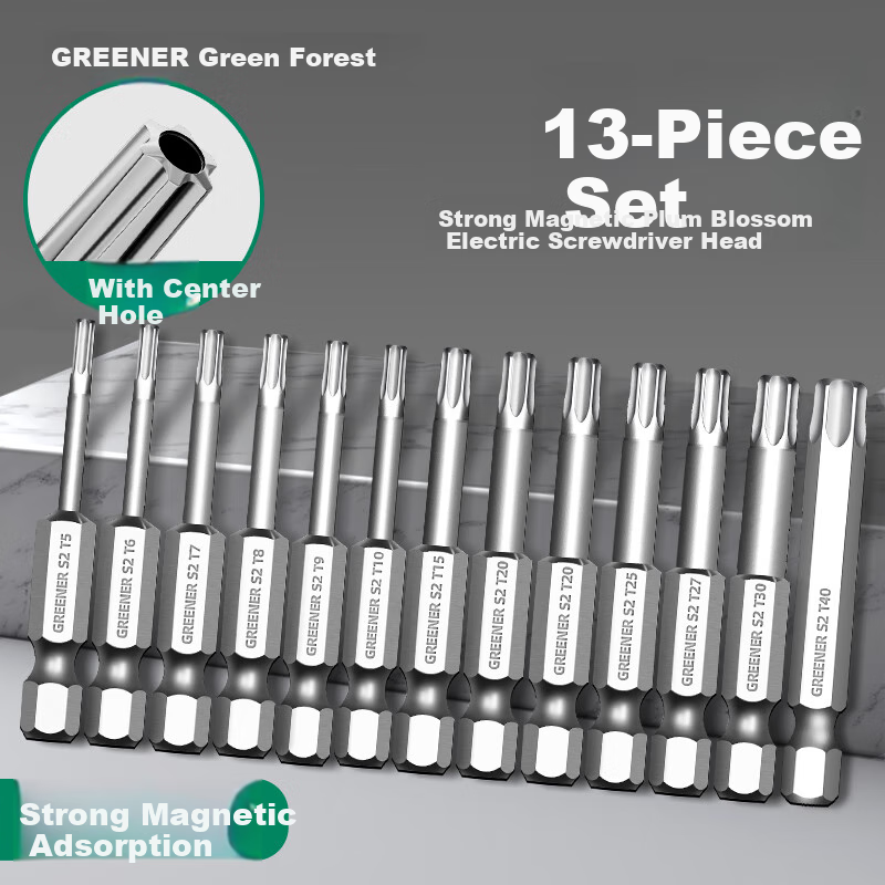 GREENER Plum Blossom Screwdriver Bit Set with Strong Magnet, Household Electric Screwdriver, Pneumatic Screwdriver, Electric Drill Bit, Hexagonal Shank Set
