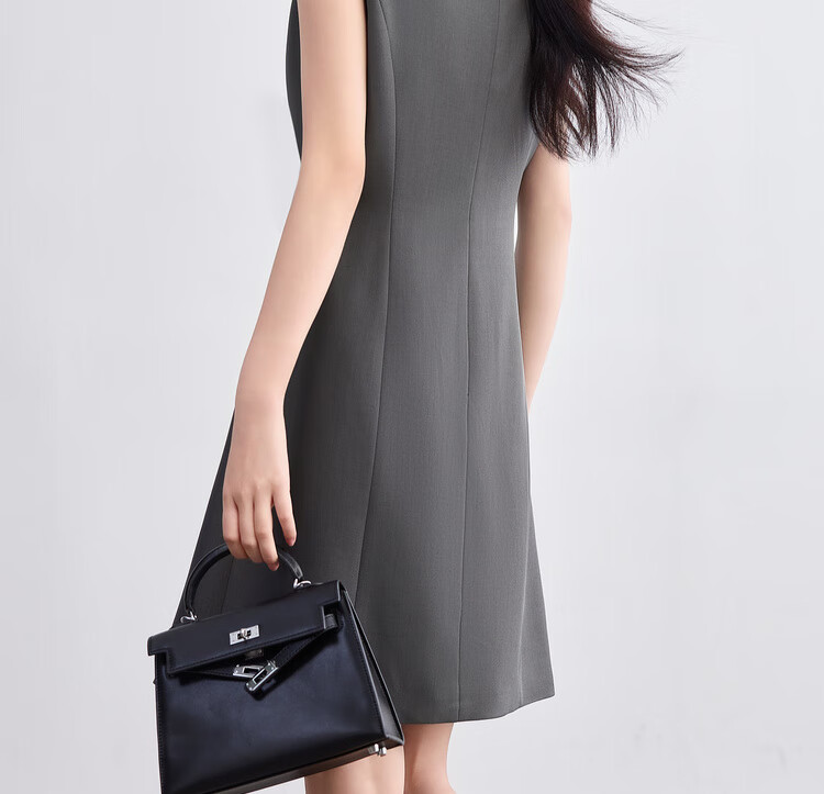 Sentubila Sleeveless Waist-Defined Slim Fit Elegant Gray Mid-Length Dress for Women Summer Office Wear 9