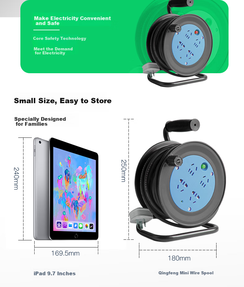 Kyfen Home Mini Cable Reel, Portable Power Strip with Four Outlets, Overheat Protection, High-Temperature Flame Retardant, Thickened Wire Core, Total Length 10 Meters 3