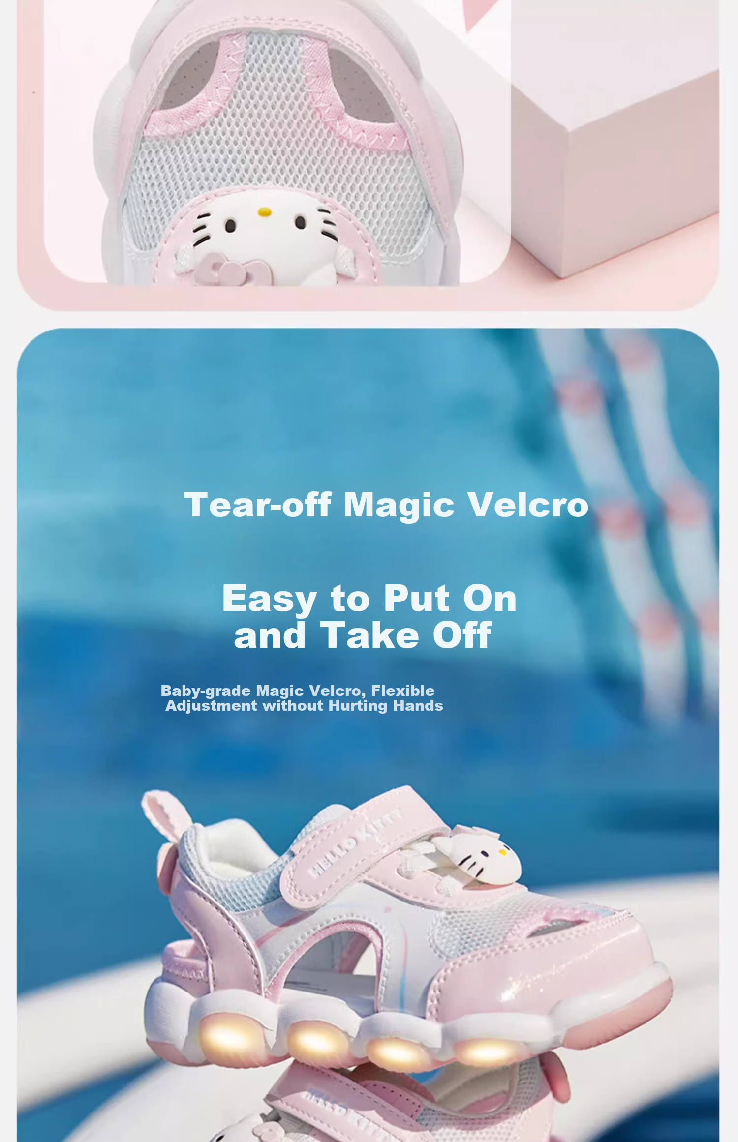DAVE & BELLA Hello Kitty Collaboration Children's Light-Up Sandals Summer Girls' Walking Shoes with Glowing Lights 9
