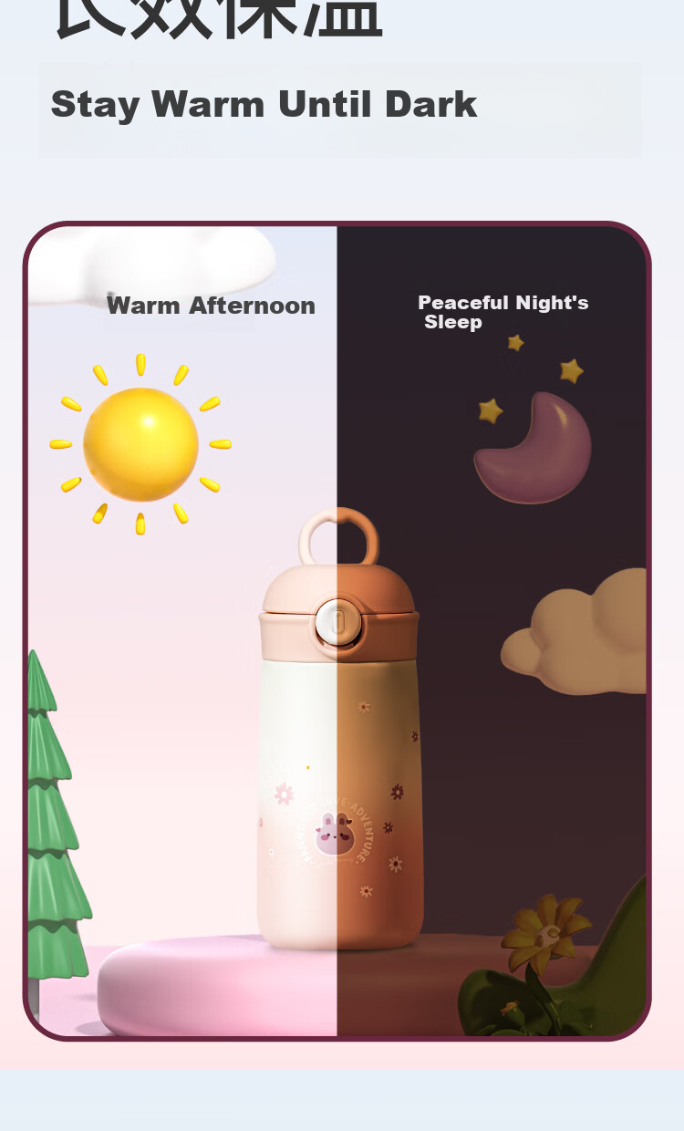 JD Original Insulated Cup, Children's Pop-Up Lid Straw Thermos, 316 Stainless Steel Water Bottle for Boys And Girls Students, 420ml, Gree 8