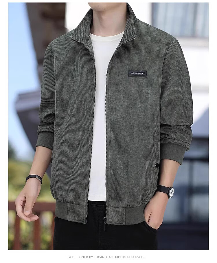 TUCANO Men's Jacket, Business Casual Corduroy, Windproof And Wear-Resistant, Solid Color Lapel Top Coat, Men's Clothing, Dark Gray, 5XL 13