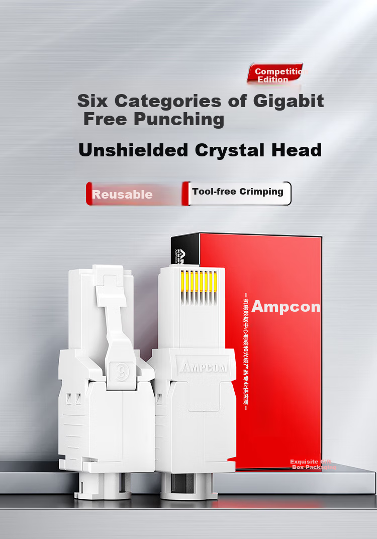 AMPCOM Cat7 Ethernet Cable Connector Tool-Free Crimping, CAT7 10G Shielded RJ45 Gold-Plated Zinc Alloy 8P8C High-Speed Network Computer Connector AMC7102 1