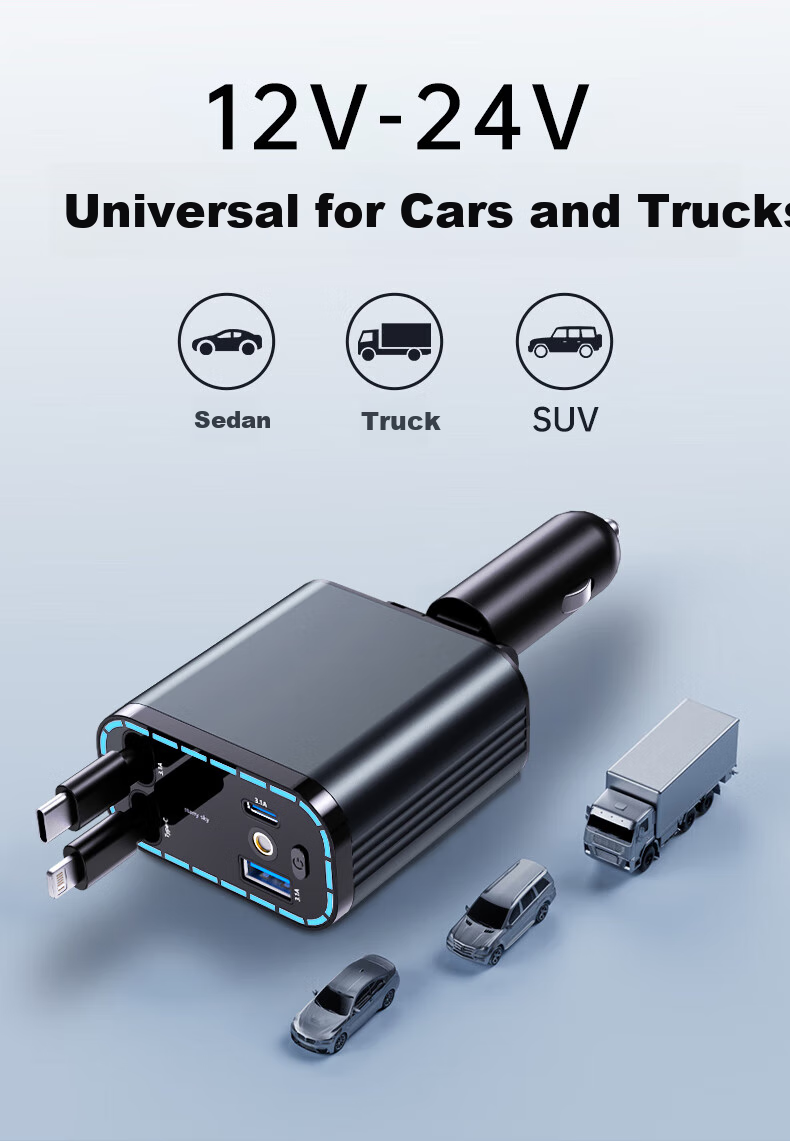 Newmine Car Charger, Super Fast Charging, One-To Extendable Cable, Car Charger, Cigarette Lighter Adapter with Cord, Multi-Functional Converter, Compatible with Huawei, Apple, 16 Android 8