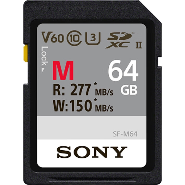 Карта памяти SONY SF-M64/T2 M Series 64GB UHS-II U3 C10 V60, для камер и видеокамер, скорость чтения до 277 МБ/с