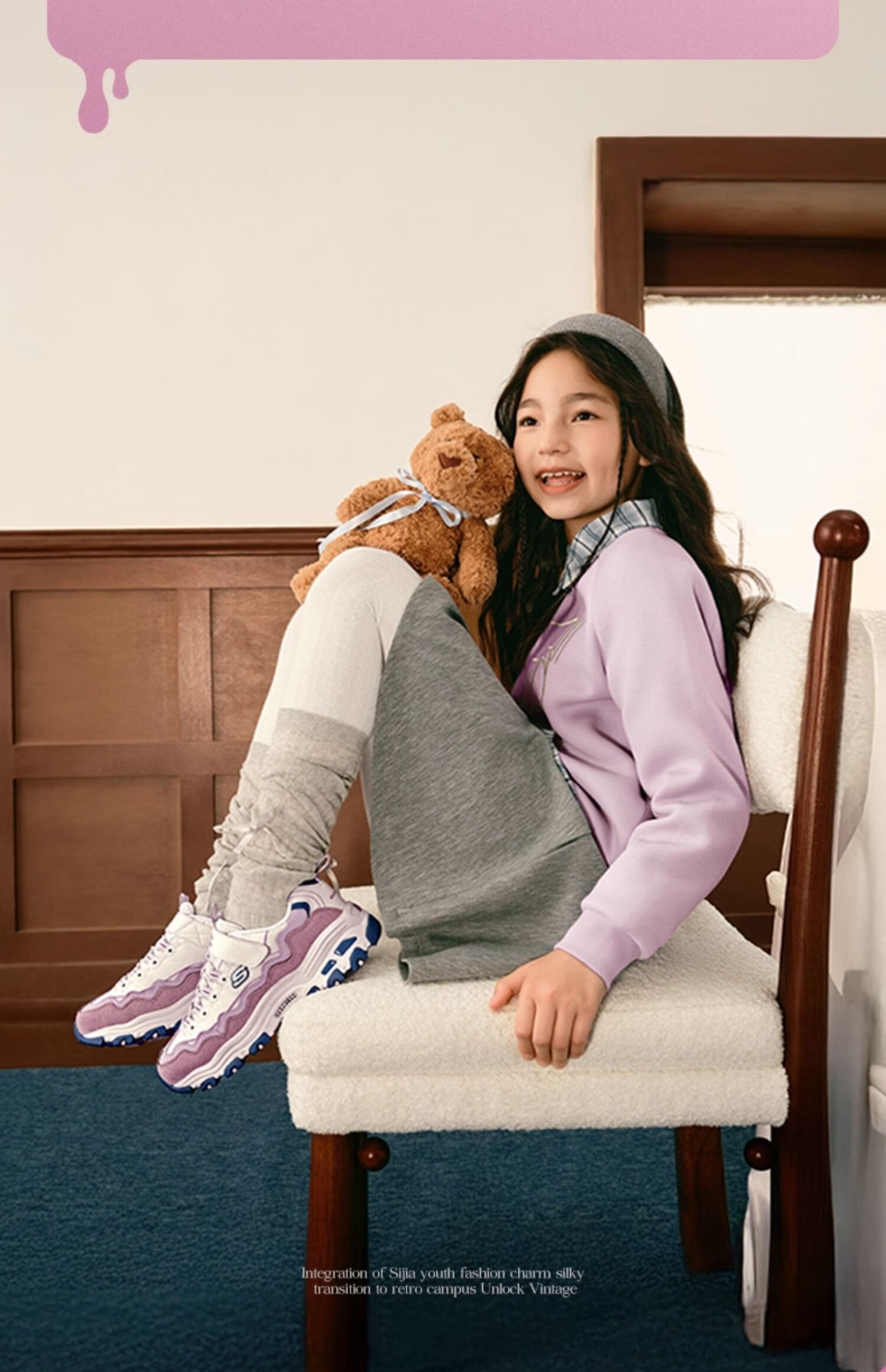 Skechers Self-operated Kids Cake Bear Panda Shoes Girls Fashion Classic Casual Dad Sneakers 303951L 12