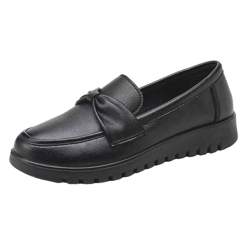 Huili Mom Shoes Spring And Autumn Elderly Women's Comfortable Soft-Soled Non-Slip Leather Shoes for Middle-Aged And Elderly 50-60 Years Old Single Shoes 0050 Black Size 42