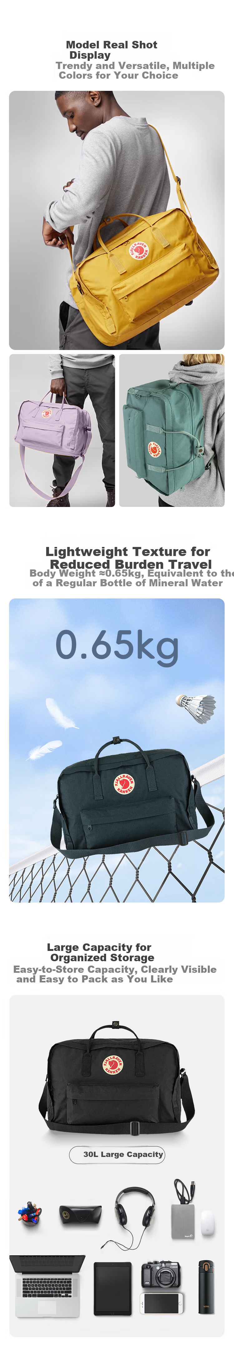 FJALLRAVEN Kanken Weekender Backpack, Single/Double Shoulder Fitness Hiking Travel Bag, 23802-424, Blackberry Color, 30L 2