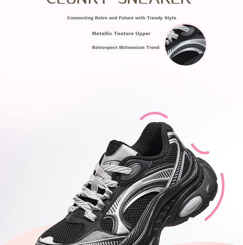 361° Women's Sports Shoes Heart Design Autumn Mesh Thick Sole Retro Casual Platform Dad Sneakers 682536760-3 9