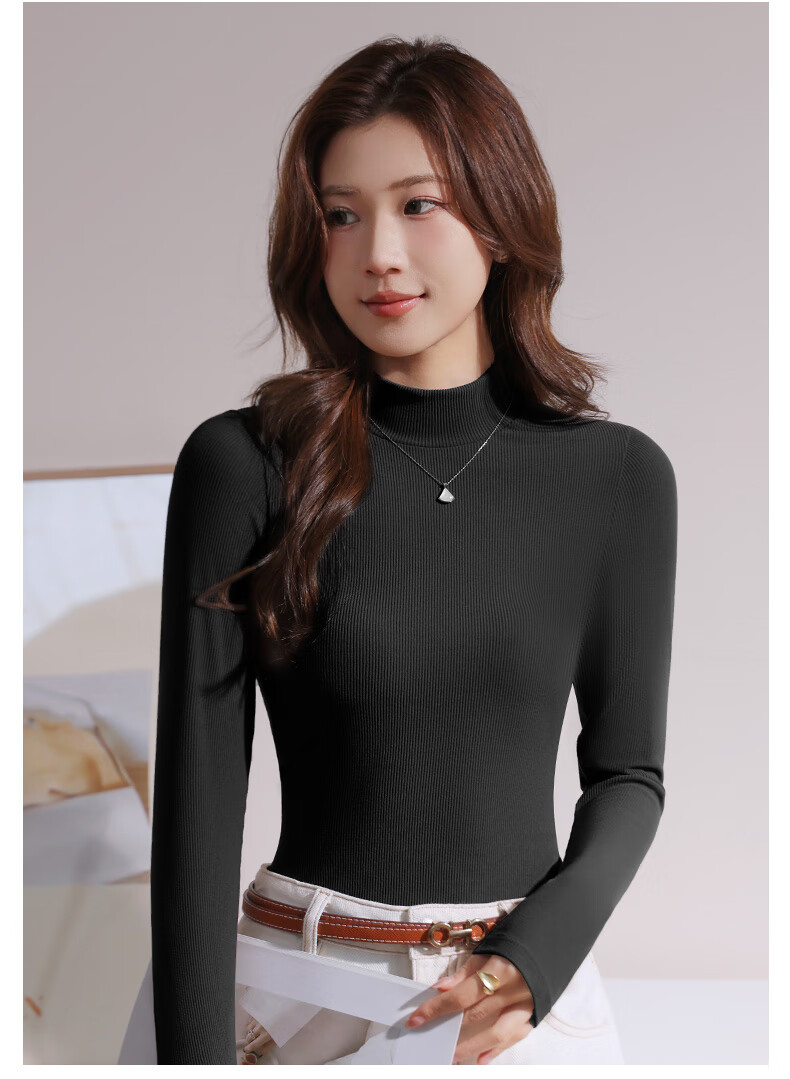 Langsha Women's Spring Ribbed Turtleneck Base Layer Top, Elegant Textured Long Sleeve, Coffee Color, 2XL 7