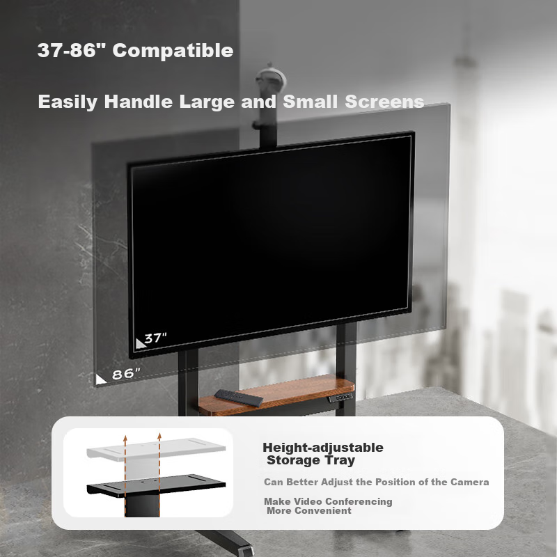 Enlipu TV Mobile Stand, Electric Height Adjustable, Video Conference Floor TV Cart, Remote Control Lift, Touch All-In Machine, Universal Mobile TV Floor Mount (37-86 Inches)