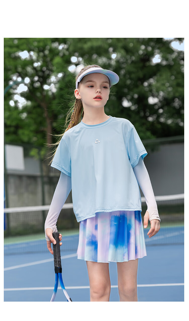 Qidong [Hanshuishuishui] UPF200+ Girls' Quick-Dry Sports Set, Summer Badminton Training Outfit, Purple, Size 160 11