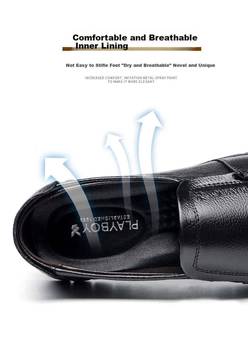 PLAYBOY Men's Shoes, Spring And Autumn New Style, Middle-Aged And Elderly Dad Shoes, Slip-On Men's Shoes, Business Casual Leather Shoes, Black, Size 45 6